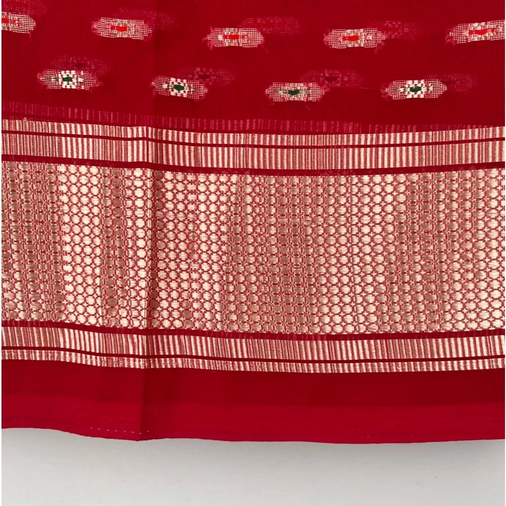 Red Silk Saree Sari Sarong Songket Gold Thread Petticoat Lined Handwoven in Bali